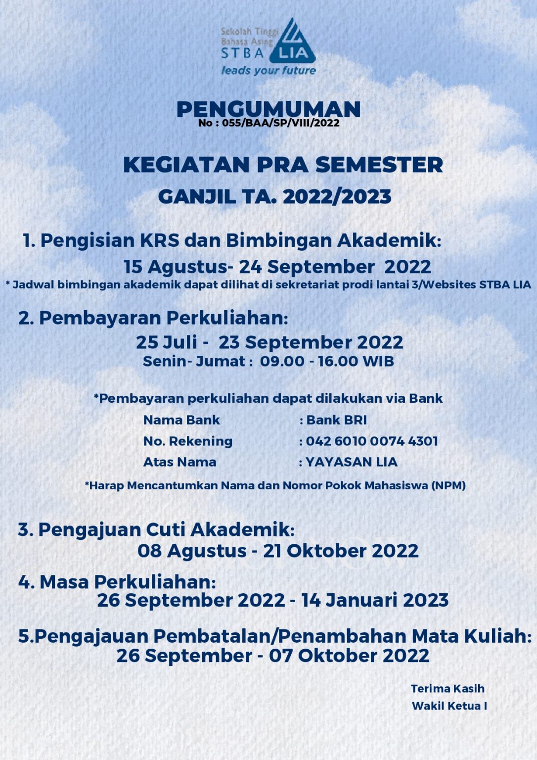 Pengumuman Kegiatan Pra Semester Ganjil TA. 2022/2023